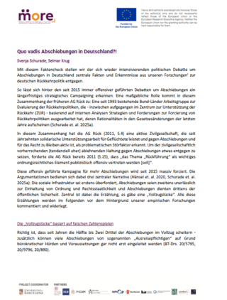 Quo vadis Abschiebungen in Deutschland?! Faktencheck zu Abschiebungen von Svenja Schurade und Selmar Krug von der Uni Göttingen