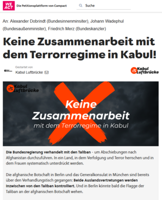 Online-Petition: Keine Zusammenarbeit mit dem Terrorregime in Kabul!