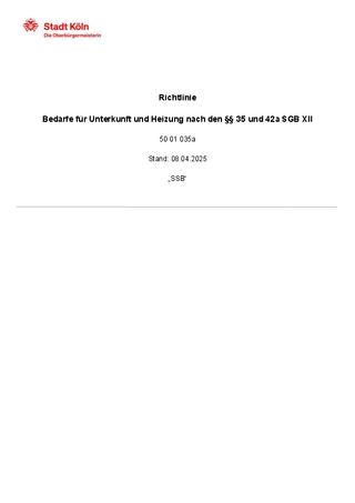 Richtlinie Bedarfe für Unterkunft und Heizung nach den §§35 und 42a SGB XII, 5001035a (Stand: 08.04.2025)