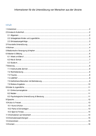 Informationen für die Unterstützung von Menschen aus der Ukraine - zusammengestellt von B. Rehberg, Bürgeramt Nippes (Stand 24.04.2023)