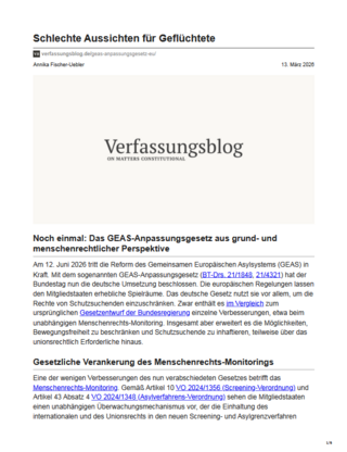 DIMR: Schlechte Aussichten für Geflüchtete. Noch einmal: Das GEAS-Anpassungsgesetz aus grund- und menschenrechtlicher Perspektive (03/2026)