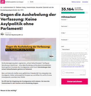 Online-Petition: 'Gegen die Aushebelung der Verfassung: Keine Asylpolitik ohne Parlament!'