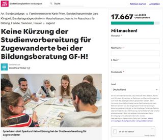 Online-Petition: Keine Kürzung der Studienvorbereitung für Zugewanderte bei der Bildungsberatung GF-H!