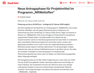 Neue Antragsphase für Projektmittel im Programm „NRWeltoffen“ - gegen Rechtsextremismus, Rassismus und Diskriminierung (Antragsfrist: 20. März 2026)