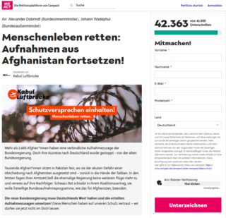 Petition der Kabul Luftbrücke Menschenleben retten: Aufnahmen aus Afghanistan fortsetzen!