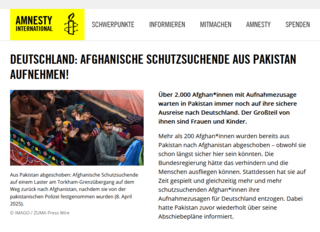 Online-Petition von amnesty international "Deutschland: Afghanische Schutzsuchende aus Pakistan aufnehmen!"
