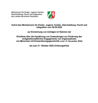 Landes-Förderprogramm zur Förderung des zivilgesellschaftlichen Engagements von Organisationen von Menschen mit Einwanderungsgeschichte (Antragsfrist: 21.10.2025)
