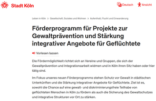 Förderprogramm der Stadt Köln für Projekte zur Gewaltprävention und Stärkung integrativer Angebote für Geflüchtete (Frist zur Antragsstellung: 25. April 2024)